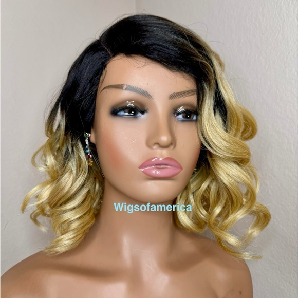 Bob wig ombré black curly lace front side part Heat ok - Picture 6 of 9